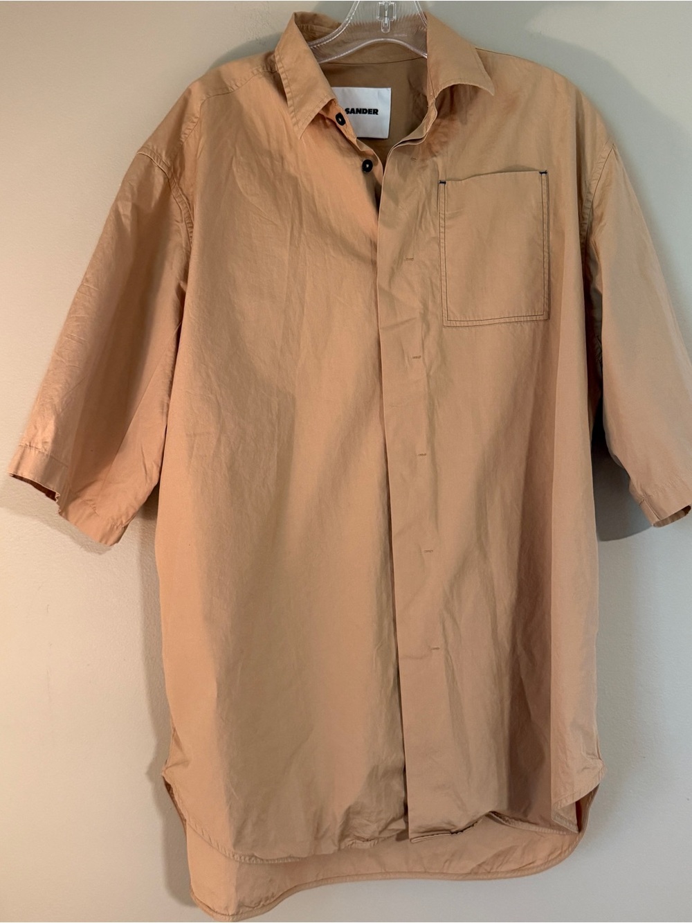 Jil Sander Brown Short Sleeve Button Shirt Pocket Cotton Large 41/16 minimalist